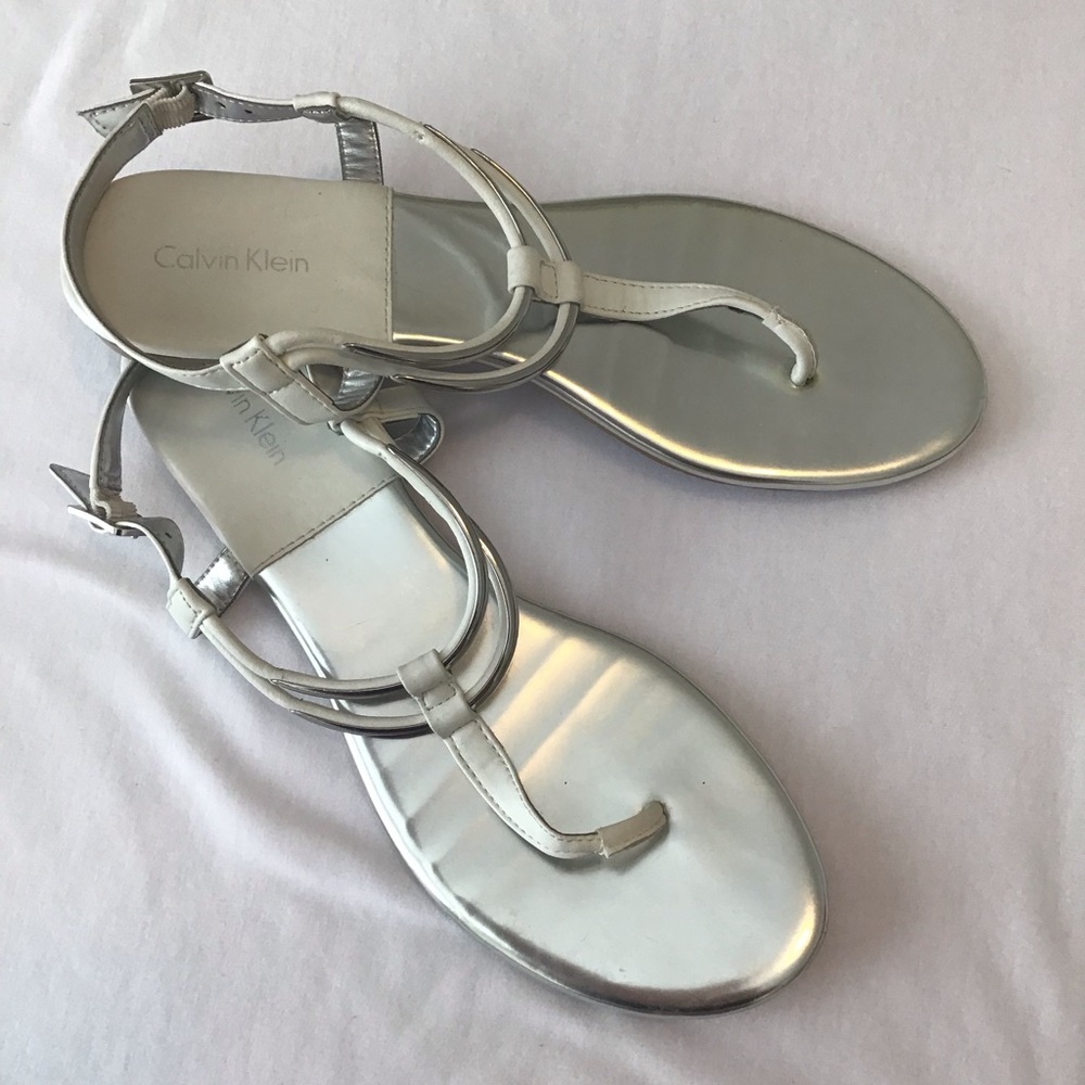 Calvin Klein silver and white sandals 8.5